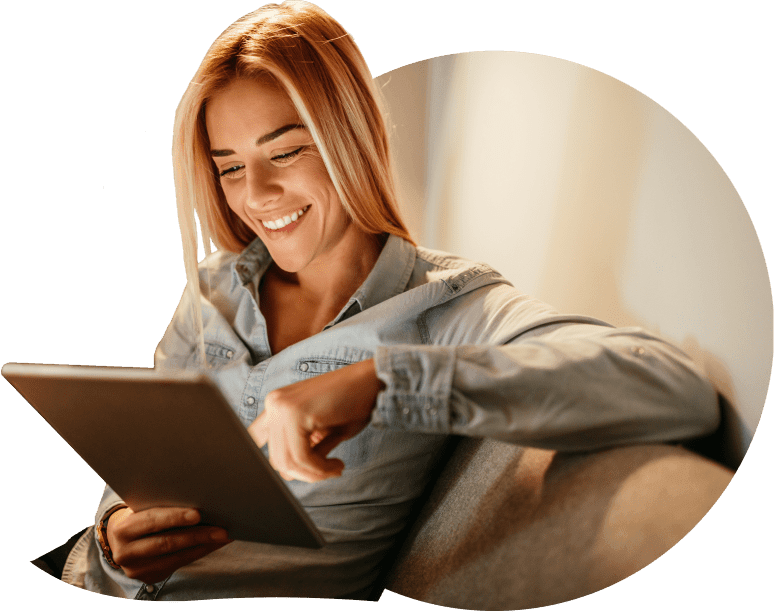 Woman with tablet using Glo Fiber