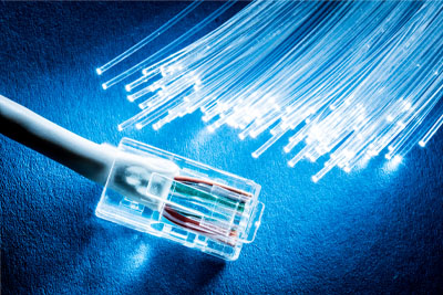 Fiber strands going to a phone cord