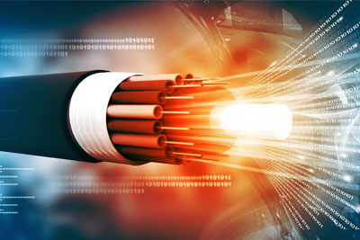 The inside of a fiber cable exploding out the end