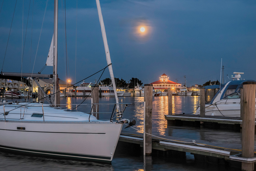 Boats docked in the water at Sussex Harbor in Delaware
