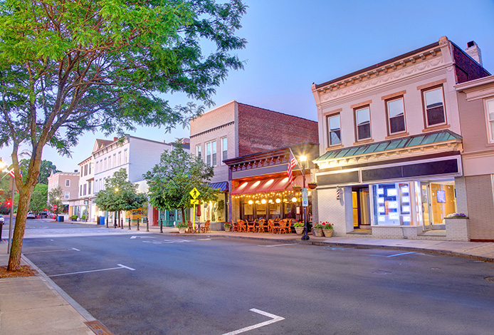 Charles Town downtown street view of local businesses. 